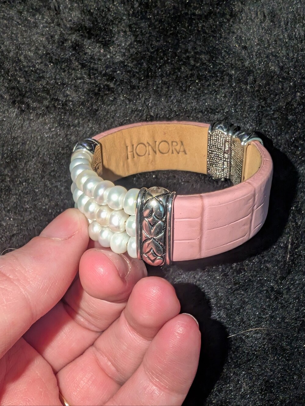 Honora Pink Leather Pearl Strand Bracelet with 925 Silver Accents